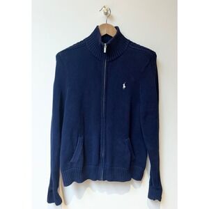 Ralph Lauren Sport Cable Knit Zip Sweater Navy Academia Old Money Men's Size XL